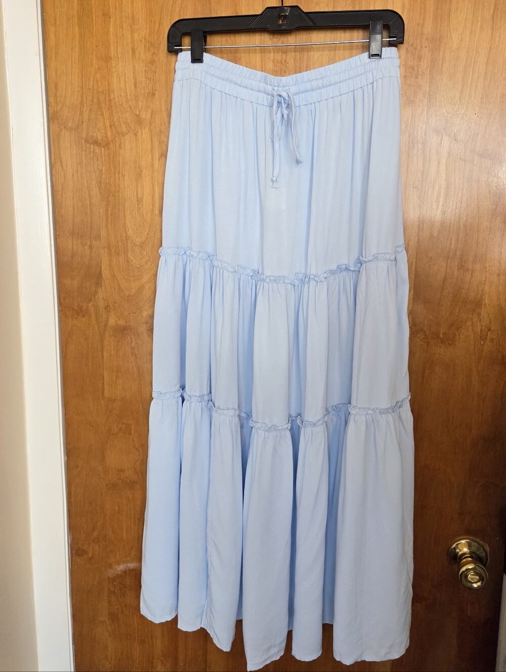 Francesca's Collections Light Blue Tiered Drawstring Maxi Skirt